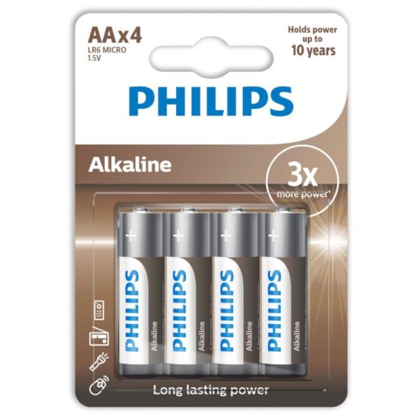 PHILIPS ALKALINE BATTERIEN AA LR6 PACK 4