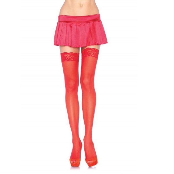LEG AVENUE ROTE STRUMPFHOSE MIT SPITZENOBERTEIL